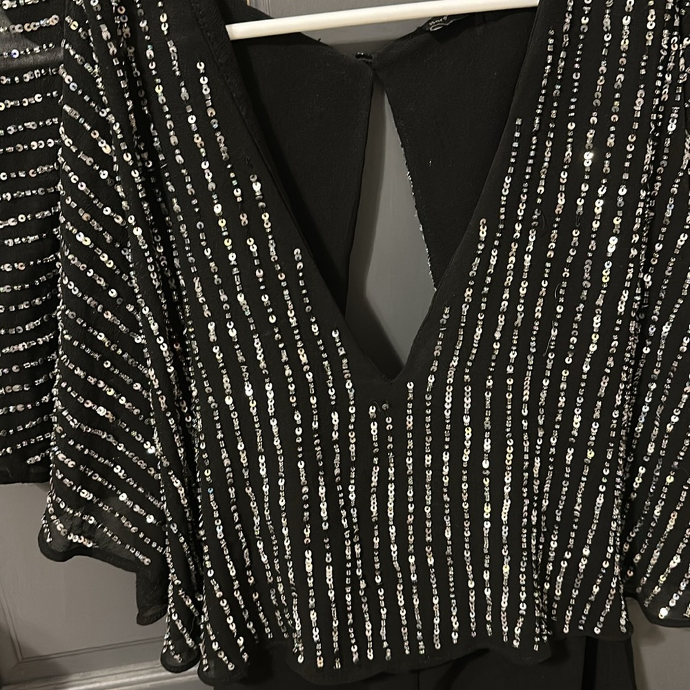 Black Romper With Sequin Flowy Top - image 4